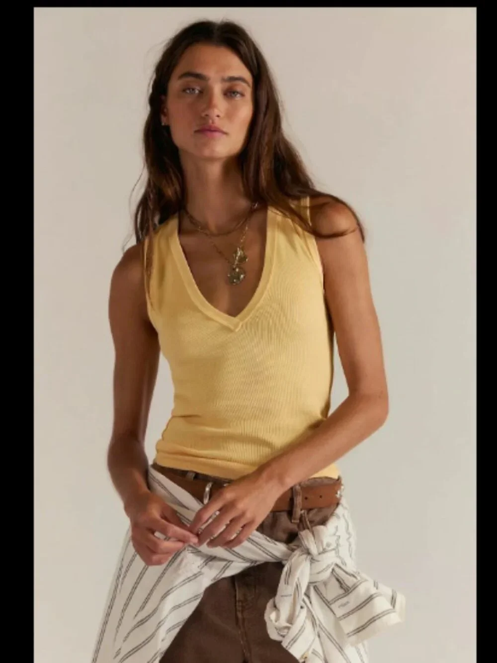 WE THE FREE PEOPLE NERIA V NECK TANK TOP RIBBED LEMON WATER YELLOW CITRON NEW XS